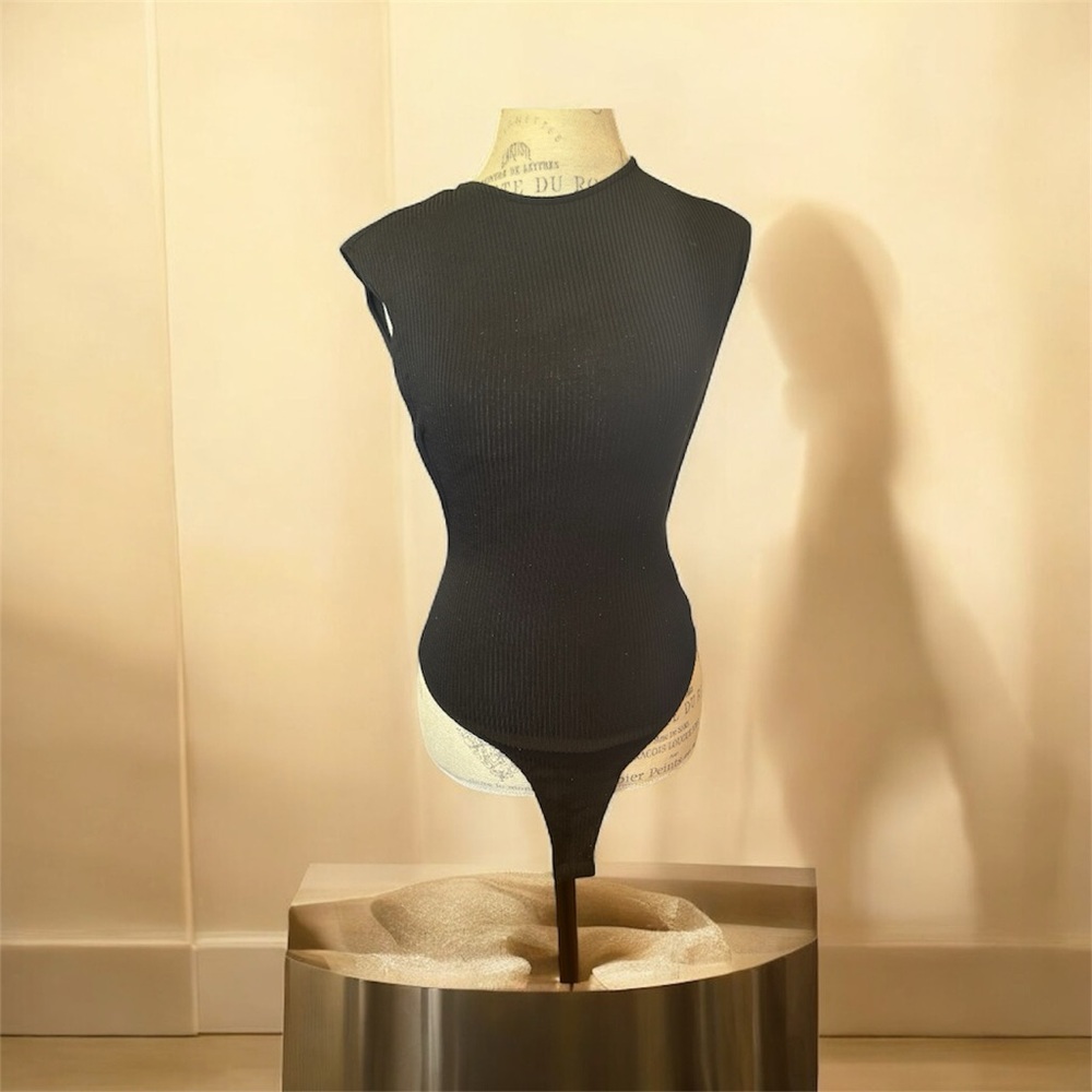 Privy Black Ribbed Sleeveless Bodysuit